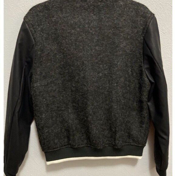 Men’s Varsity Bomber Jacket Wool Blend Dark Gray/Black Size Small Retro - Picture 8 of 11